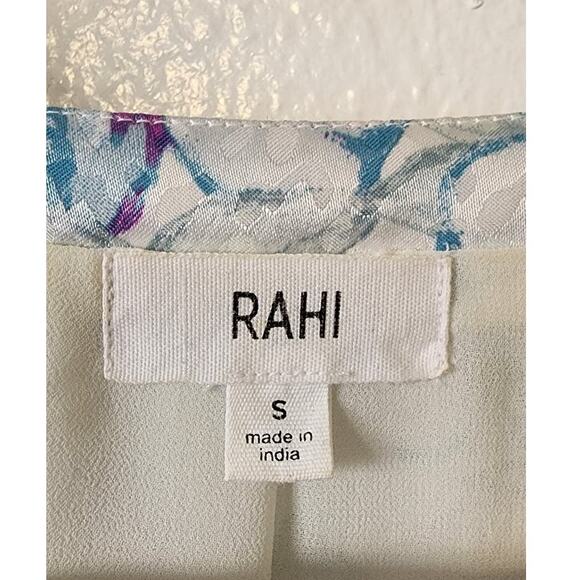 RAHI Floral Pouf V-Neck Button Up Top Blouse Light Blue Small - Picture 5 of 9